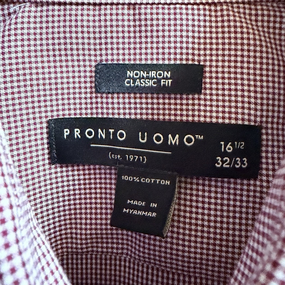 NWT Pronto Uomo Men's Dress Shirt Size-16/5-32/33 Button Up Non Iron Classic Fit - Picture 16 of 16